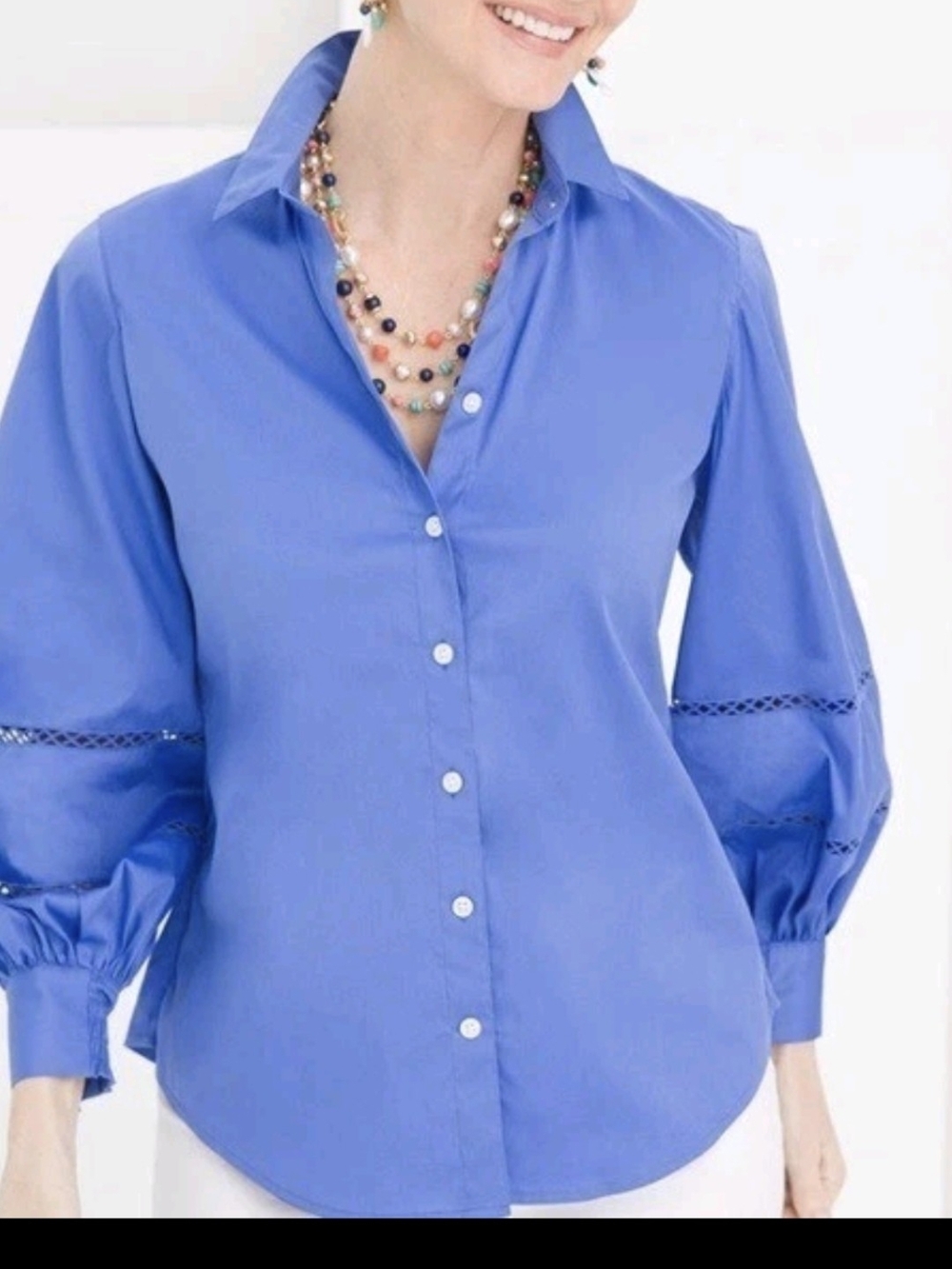Chico's Periwinkle Button-Down Shirt with Balloon Sleeves